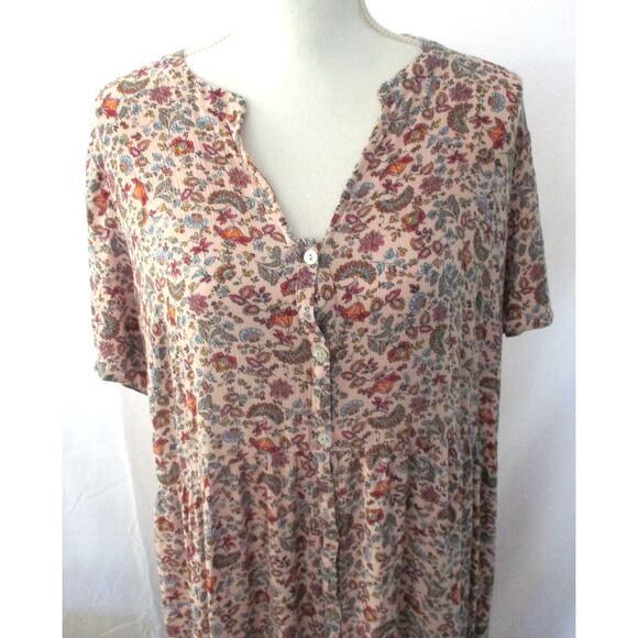 J. Jill Women's Light Pink Floral Print Short Sleeve Maxi Dress Size Large - Picture 2 of 11